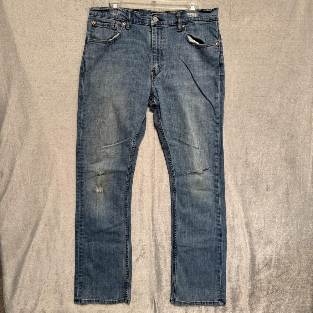 Levis‎ 527 Jeans Mens 36x34 Blue Light Wash Straight Denim Distressed Bootcut